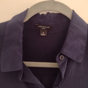 Ann Taylor navy silk button down shirt